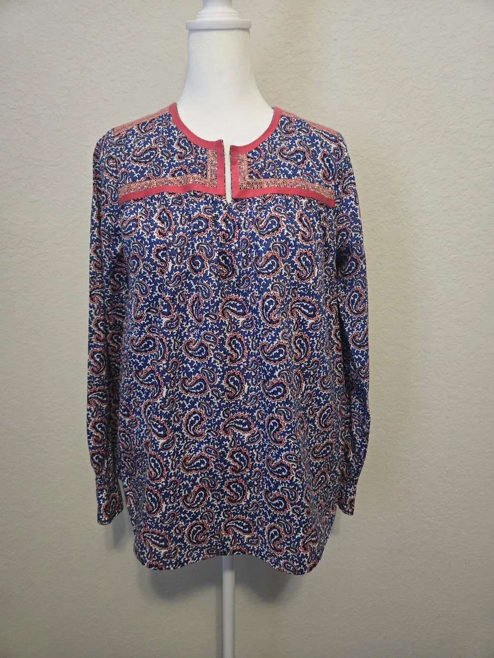 J. Crew Blue and Pink Paisley Long Sleeve Tee